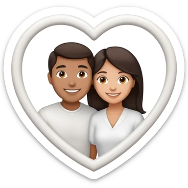 A couple with dark brown hair and mixed skin tone inside a white heart sticker