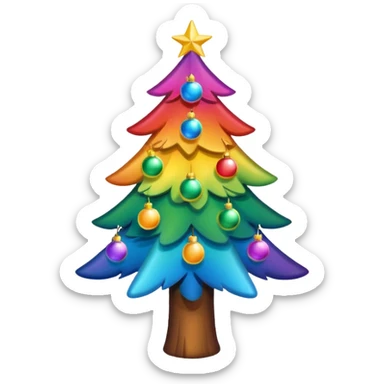 A Christmas tree with rainbow colors spread from inside to out with a middle Christmas tree shape hole sticker