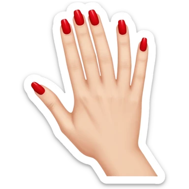 A woman's hand with red nail polish sticker