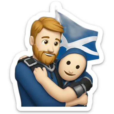 Scottish software engineers hugging with Scottish flag in background sticker