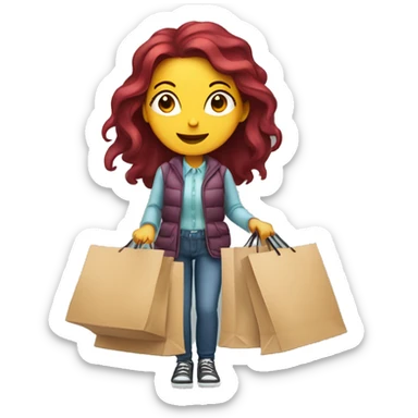 Long Burgundy haired girl, shopaholic, carrying a lot of shopping bags sticker