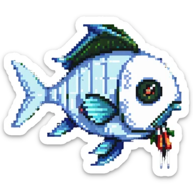 cartoon fish head with crossed-out X eyes and a bone sticking out, no body sticker