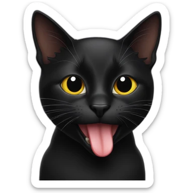 all-black cat with tongue sticking out sticker