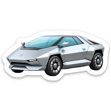 A futuristic chrome car emoji, sharp geometric body design inspired by cybertruck aesthetics, smooth silver metallic surface, matte and glossy chrome mix, minimal details, soft reflections, clean edges, iOS emoji style, centered, clean white background, soft studio lighting, no text sticker