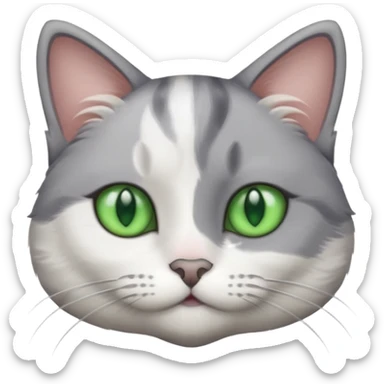 fai un gatto grigio e bianco con gli occhi verdi sticker