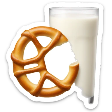A glass of milk with a pretzel sticker