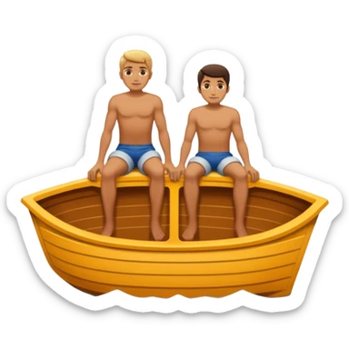 a boat sinking, upside down, with 2 people sitting on top trying to stay afloat. sticker