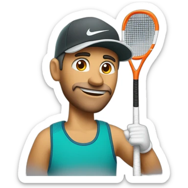 hombre de 40 años, con gorro de nike, ojos achinados, pelo en degradee, jugando al padel sticker