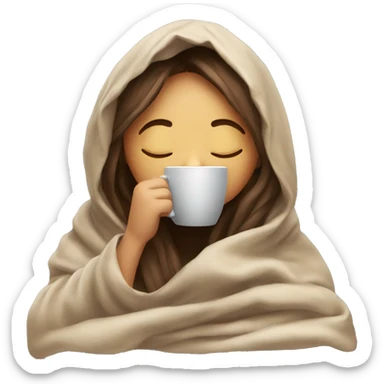 girl inside a blanket sipping coffee eyes closed sticker