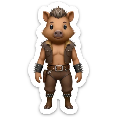 wild boar, punk hair, full body, standing, belt sticker