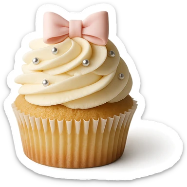 Change the icing to vanilla while keeping the realistic cupcake and accessories in a photorealistic style. Maintain transparent background. The style is photorealistic and realistic cupcake appearance. sticker