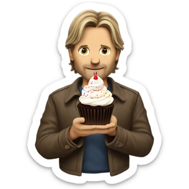 Viggo Mortenson carrying a birthday cupcake sticker