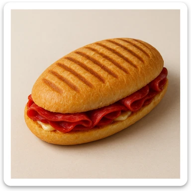 oval-shaped panini, red filling, isolated, appealing presentation sticker