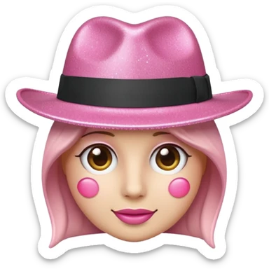Pink glitter fedora hat,
Apple iPhone emoji style,
3D smooth glossy plastic material,
rounded proportions,
minimal design,
subtle stylized sparkle effect,
soft shadow underneath,
clean white background,
high resolution,
official iOS emoji aesthetic sticker