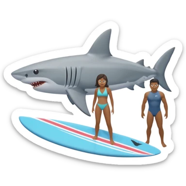 the shark next to people surfing sticker