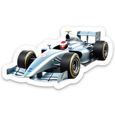 An icon showing a Formula 1 car racing down a track, with the vibrant speed and motion captured in the design. The background features a grand racing stadium with packed stands and winding turns, symbolizing the thrill of high-speed racing. Transparent background highlights the excitement. sticker