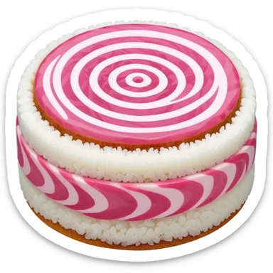 fish cake with pink swirl, white base with pink spiral pattern, narutomaki, Japanese food sticker