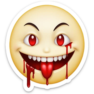 Smiley face emoji with evil grin and blood dripping from mouth and eyes sticker