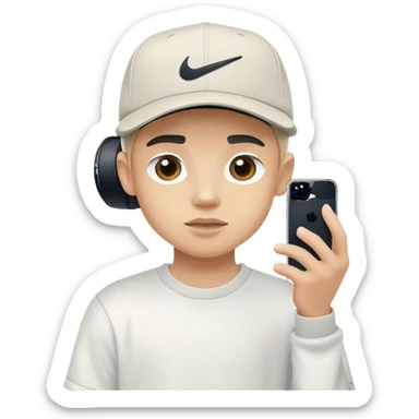 Light-skinned boy with Nike cap filming video with Iphone 15 pro phone sticker