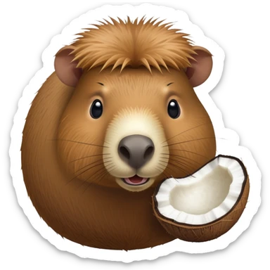 A furry capybara head attached to an oval coconut body with the coconut's natural texture sticker