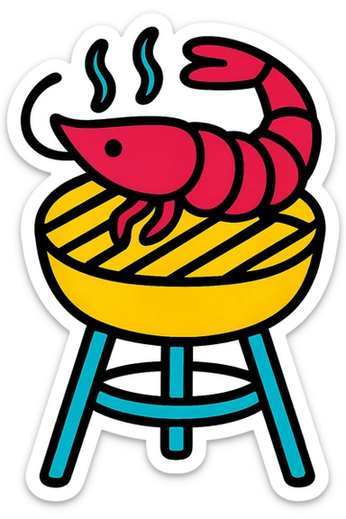 A vibrant colored shrimp being grilled with no background, emphasizing lively and bright colors. sticker