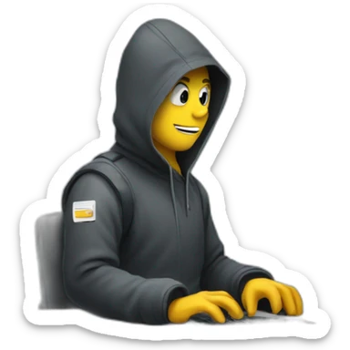 An emoji featuring a hacker typing on an Apple computer with stickers sticker