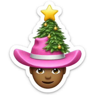 Christmas tree with pink cow boy hat on top sticker