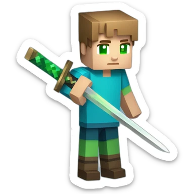 a boy with the minecraft sword in the blue sweater with light brown hair and green eyes sticker