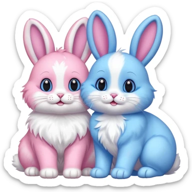 blue bunny and pink cat very happy sticker