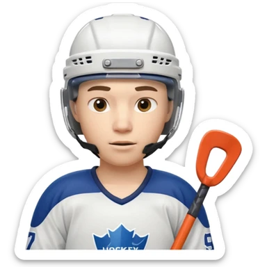 ice hockey player portrait, head and shoulders only, wearing hockey helmet with visor, team jersey collar, holding hockey stick near shoulder, focused competitive expression, 3D cartoon style, mobile game icon style, clean background, no text, no watermark

 sticker