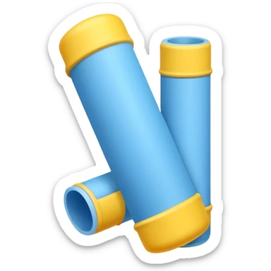 Blue foam tube with yellow ends on both end, not hollow, front view sticker