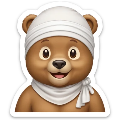 Smiling bear emoji with a white durag/headwrap sticker