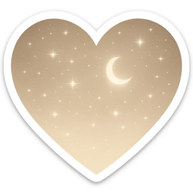 Modify the heart with a night sky gradient to beige night theme with a beige gradient, more stars, and a soft glow. Remove the background entirely  sticker