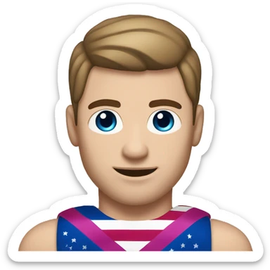 A muscular white man with half-slanted eyes hazel and brown hair style with a parting on the left side holding the bisexual flag sticker