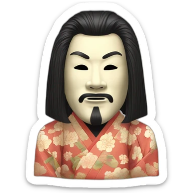 noh-mask-longhair-japanese-kimono-massive-man sticker