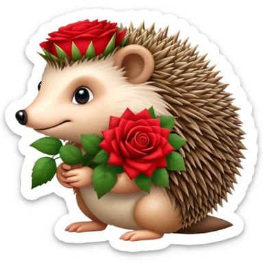 hedgehog with a bouquet of roses sticker