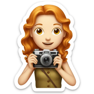 Ginger girl with vintage camera sticker