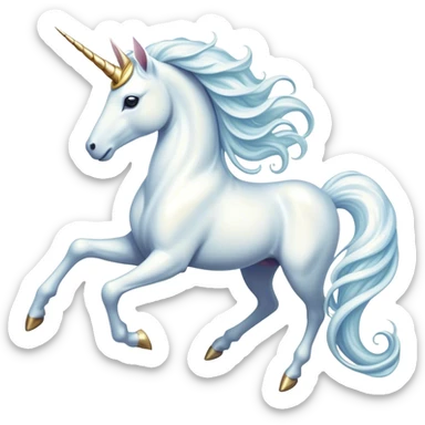 Cinematic Noble White Unicorn Portrait Emoji, Poised and regal, with a slender, ethereal form draped in a pristine white color, a flowing mane and tail, and a glistening, spiraled horn that radiates pure light, Simplified yet sharp and sophisticated features, highly detailed, glowing with a soft, iridescent luminescence, high shine, intelligent and transcendent, stylized with an air of mythical enchantment, focused and serene, soft glowing outline, capturing the essence of a watchful and confident white unicorn that appears ready to prance out of the screen with magical grace! sticker