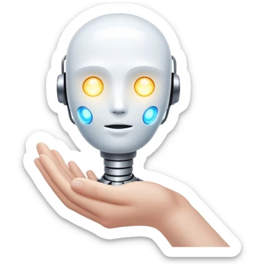 White skin hand holding a glowing AI core sticker