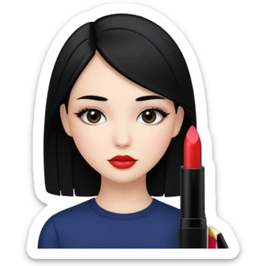 Siyah dümdüz saçlı makyajı soft ve ruju kiko  olan bir kız sticker