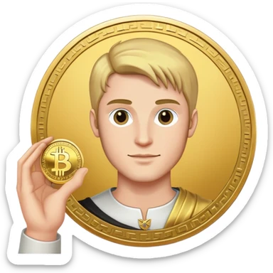 Artur the Prince holding a YUSRA cryptocurrency coin sticker