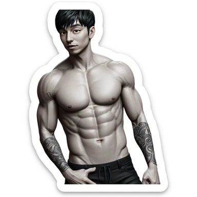 muscular tattooed male portrait sticker