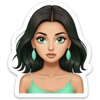 glamorous white fashion model wearing mint green top, with dramatic long eyelashes sticker