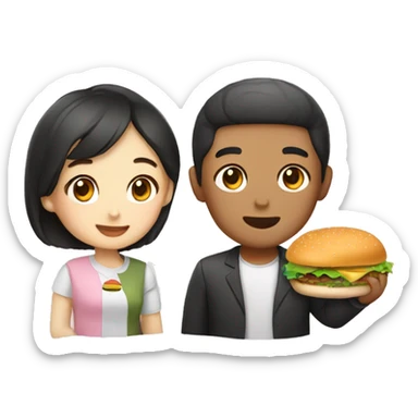 Korean couple with a burger sticker
