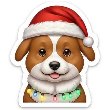 dog wearing Santa hat and Christmas lights sticker