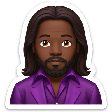 Barry White with long dark brown hair, dark plum silk outfit sticker