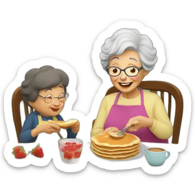 Granny eating pancakes with grandson sticker
