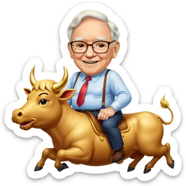 happy Warren Buffet riding golden bull sticker