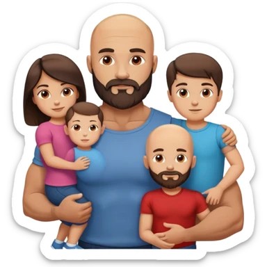 Muscular Bald man with a beard with his young beautiful brunette wife and their 3 sons sticker