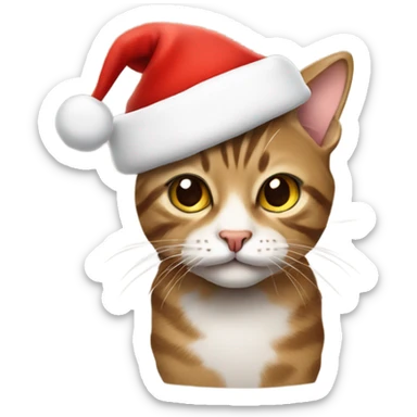 Tabby cat wearing a Santa hat sticker